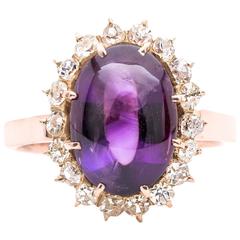 Luxurious Victorian Antique 5 Carat Amethyst Diamond Gold Ring
