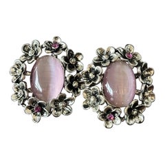 Katzenauge Amethyst Sterling Silber Ohrringe