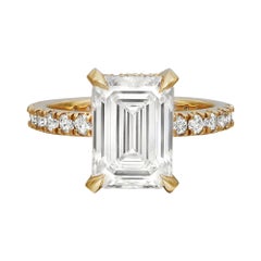 Lab Grown Emerald Cut 4.04Cts & Natural Diamond Engagement Ring 14K Yellow Gold