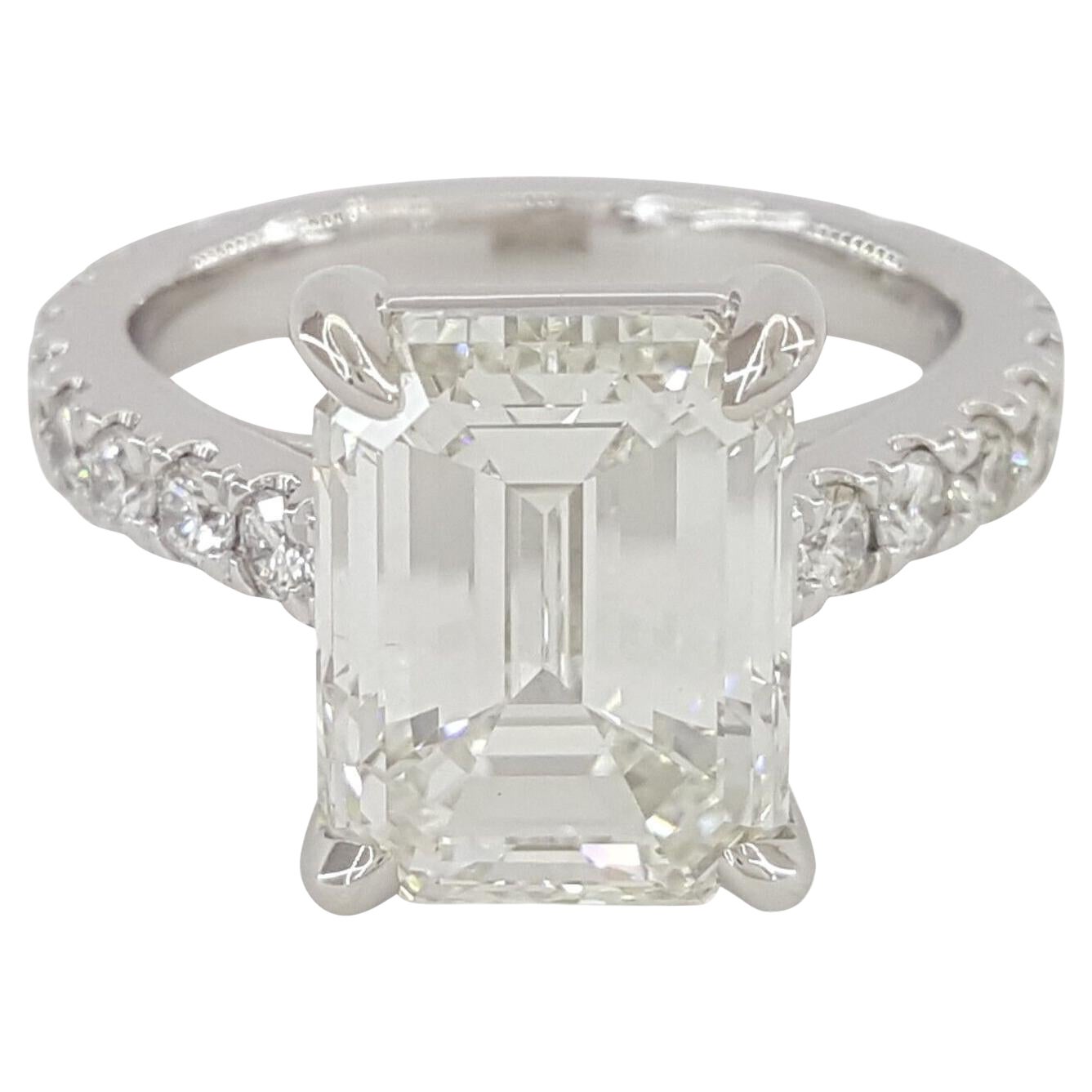 GIA Certified 4.04 Carat Emerald Cut Diamond Solitaire Ring with Pavè For Sale