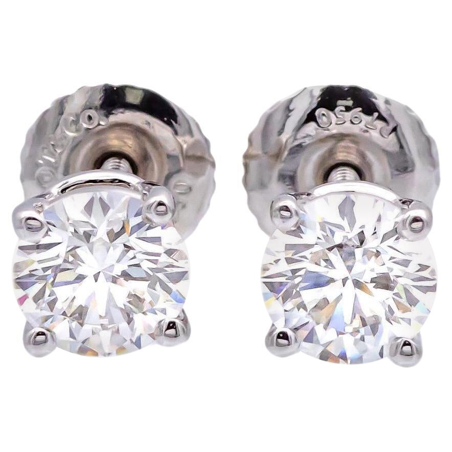 Tiffany & Co. Platinum Round 0.95Cts. TW VVS1 Diamond Solitaire Stud Earrings