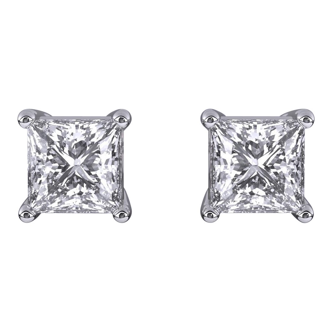 0.75CT Princess Cut Solitaire Lab-Grown Diamond Stud 4 Prong Martini Earrings