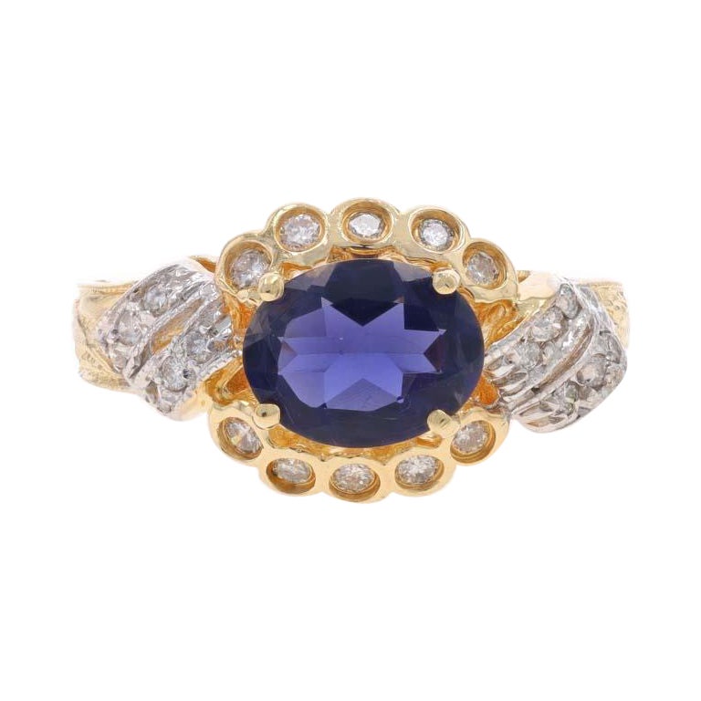 Yellow Gold Iolite Diamond Ring - 14k Oval 1.35ctw Milgrain