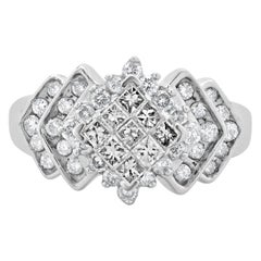 10 Karat White Gold Princess Cut Diamond Cluster Engagement Ring