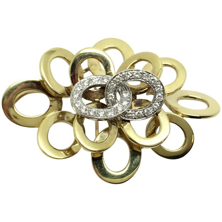 Antique Edwardian Opal Diamond Gold Circle Brooch Pin at 1stdibs