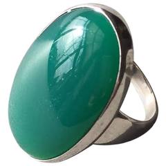 Vintage Georg Jensen Modernist Sterling Silver Ring No. 90B With Jadeite