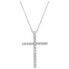 0.25cttw Round Cut Diamond Cross Pendant Necklace 14k White Gold