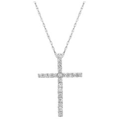 0,25cttw Rundschliff Diamant Kreuz Anhänger Halskette 14k Weißgold
