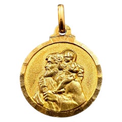 Antique Saint Christophe Pendant Charm 18 ct Yellow Gold Art Nouveau Paul Brandt