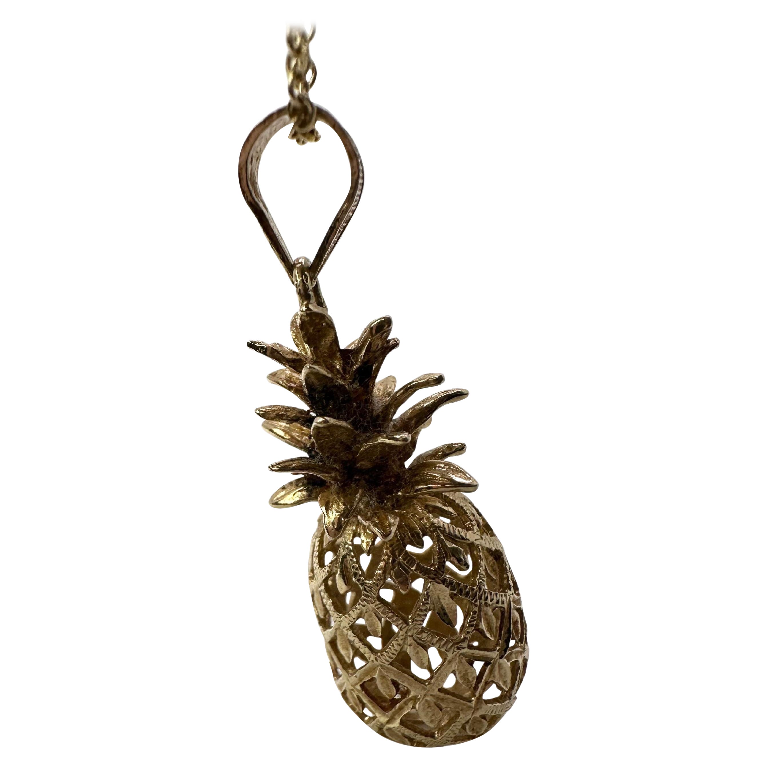 Pineapple Pendant Necklace 14 Karat Yellow Gold Necklace Ananas Pendant