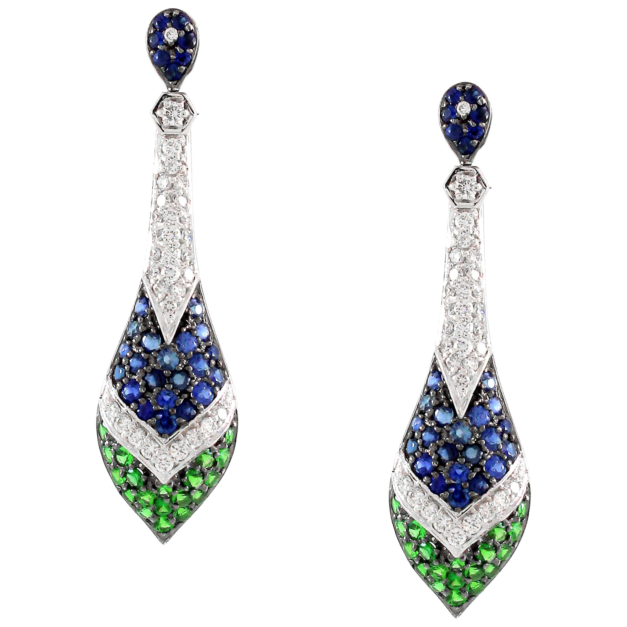 0.89 cts of Blue Sapphire and 0.65 cts of Tsavorite Earrings