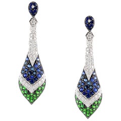 0.89 cts of Blue Sapphire and 0.65 cts of Tsavorite Earrings