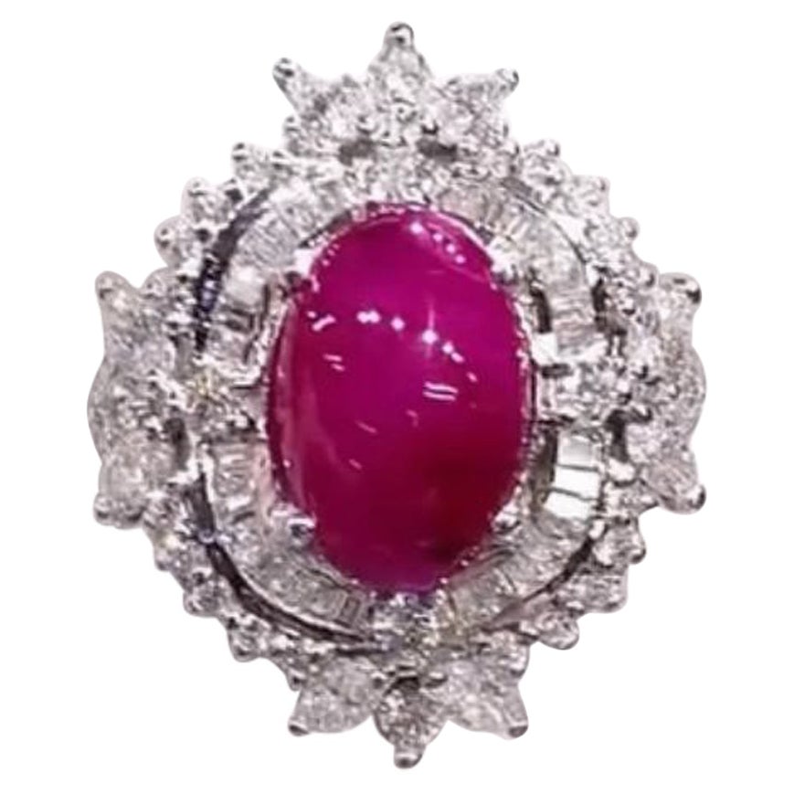 Rubíes naturales de Birmania certificados AIG de 3.40 qts  Anillo de oro de 18 quilates con diamantes de 1,50 quilates