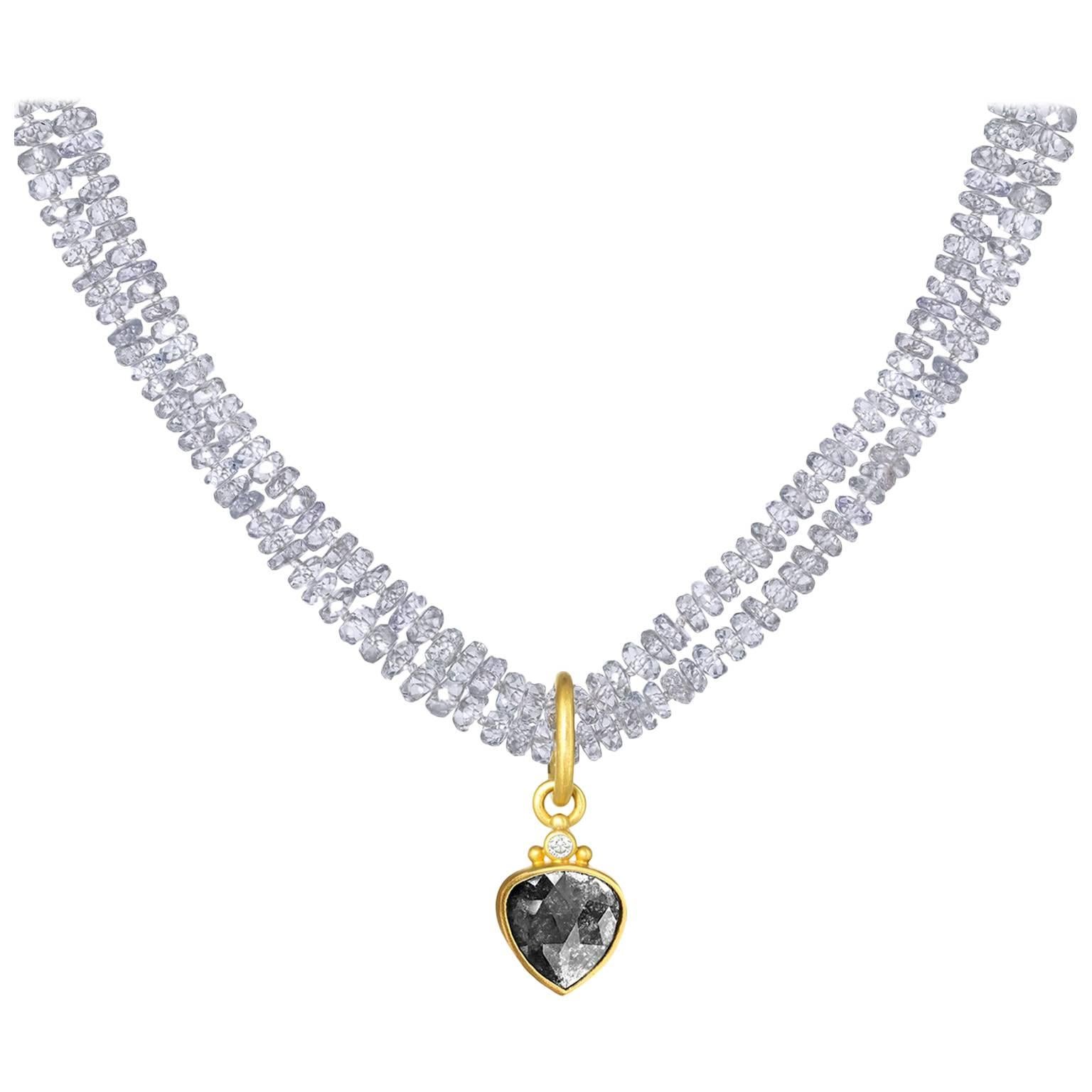 Denise Betesh Blue Gray Sapphire Double Strand Faceted Diamond Drop Necklace at 1stDibs