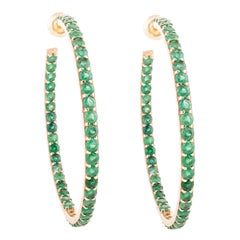 Statement 7.33 Carat Emerald Hoop Earrings for Her in 14k Solid Yellow Gold