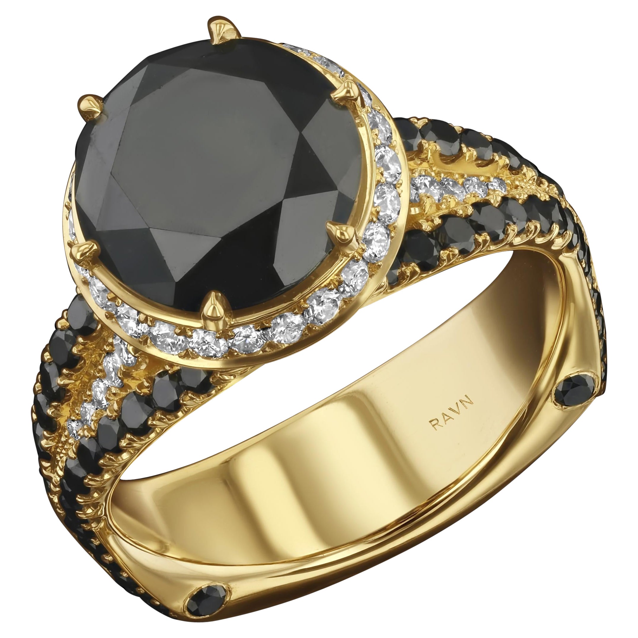 House of RAVN, 18k Gold, 3.77 Carat Black Diamond Ring