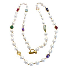Bochic “Capri” FreshWater Pearl, Ruby, Sapphire, Aquamarine, & Mix gems Necklace