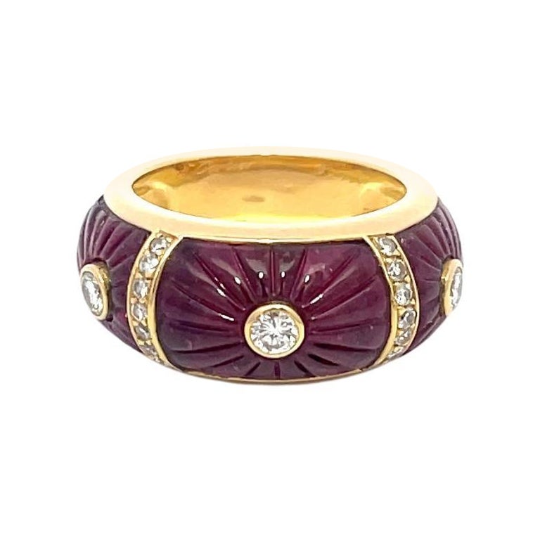 Cartier Carved Tourmaline & Diamond Ring 18K Yellow Gold