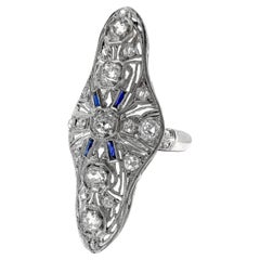 Antique Platinum Cocktail Ring with 2.5 Carats in Old Cut Diamonds Plus Sapphire Accents
