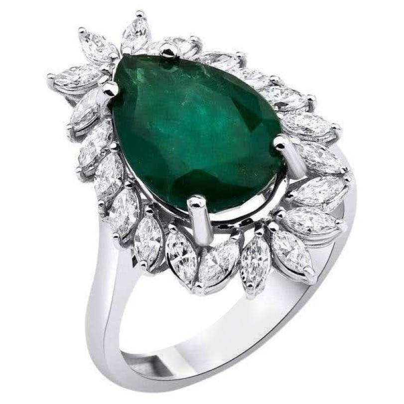 5.45ct Emerald And Marquise Diamond Cocktail Ring For Sale