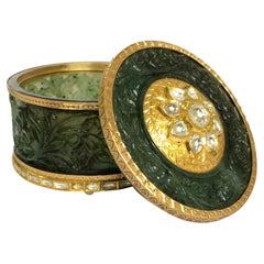 22K Gold Jade mughal carving box studded with diamonds