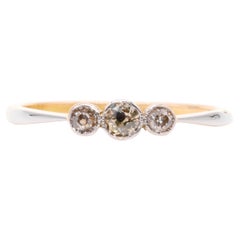 Antique Edwardian 18K Yellow Gold and Platinum Bezel Set Diamond Trilogy Ring