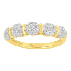 TJD 0.50 Carat Round Diamond 14K Yellow Gold 5 Cluster Fashion Wedding Band Ring