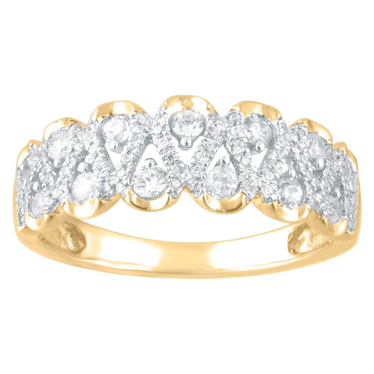 TJD 1/2 Carat Round Diamond 14Karat Yellow Gold Zigzag Fashion Wedding Band Ring