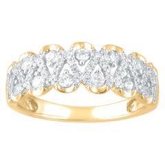 TJD 1/2 Carat Round Diamond 14Karat Yellow Gold Zigzag Fashion Wedding Band Ring
