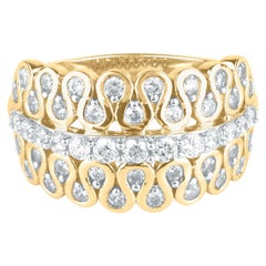 TJD 1.0 Carat Round Diamond 14 Karat Gold Zigzag Vintage Anniversary Band Ring