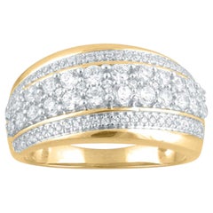 TJD 1 Carat Round Diamond 14 Karat Yellow Gold Multi Row Crossover Wedding Band
