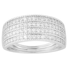 TJD 1/2 Carat Round Diamond 14Karat Gold Multi Row Anniversary Wedding Band Ring