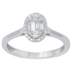 TJD 0.20 Carat Baguette and Round Diamond 14 Karat White Gold Oval Cluster Ring
