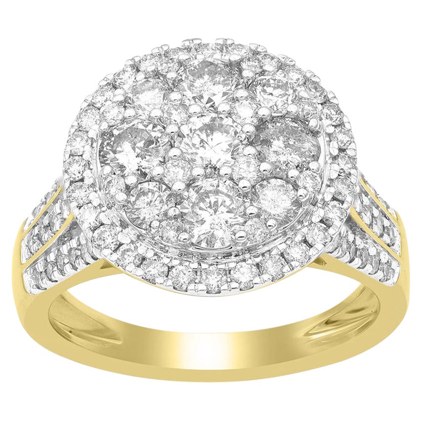 TJD 2.0 Carat Round Diamond 14 Karat Yellow Gold Composite Halo Engagement Ring For Sale