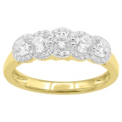 TJD 1,0 Karat runder Diamant 14K Gelbgold 5-Stein Halo Jahrestag-Ring