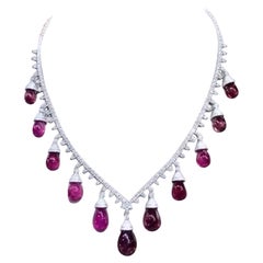 AIG Certified 77.00 Cts Tourmaline Rubellite 6.50 Cts Diamonds 18K Gold Necklace