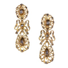 Antique 18th Century Diamond Princess Pendeloque Drop Earrings Gold Portuguese
