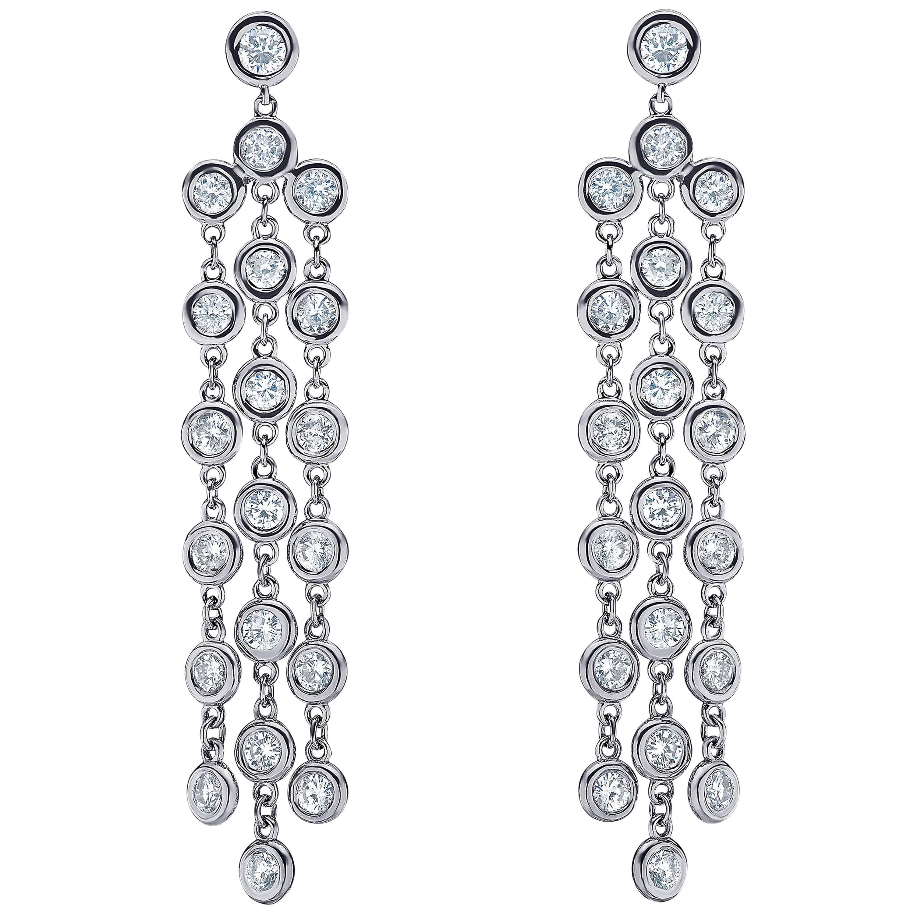 Emilio 2.86 Carat Diamonds Gold Bezel Chandelier Earrings