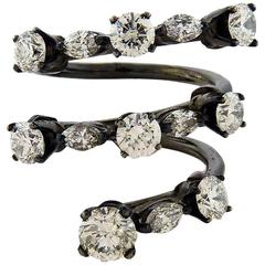 Marquise and Round Diamond Black Rhodium Gold Spiral Design Ring 12