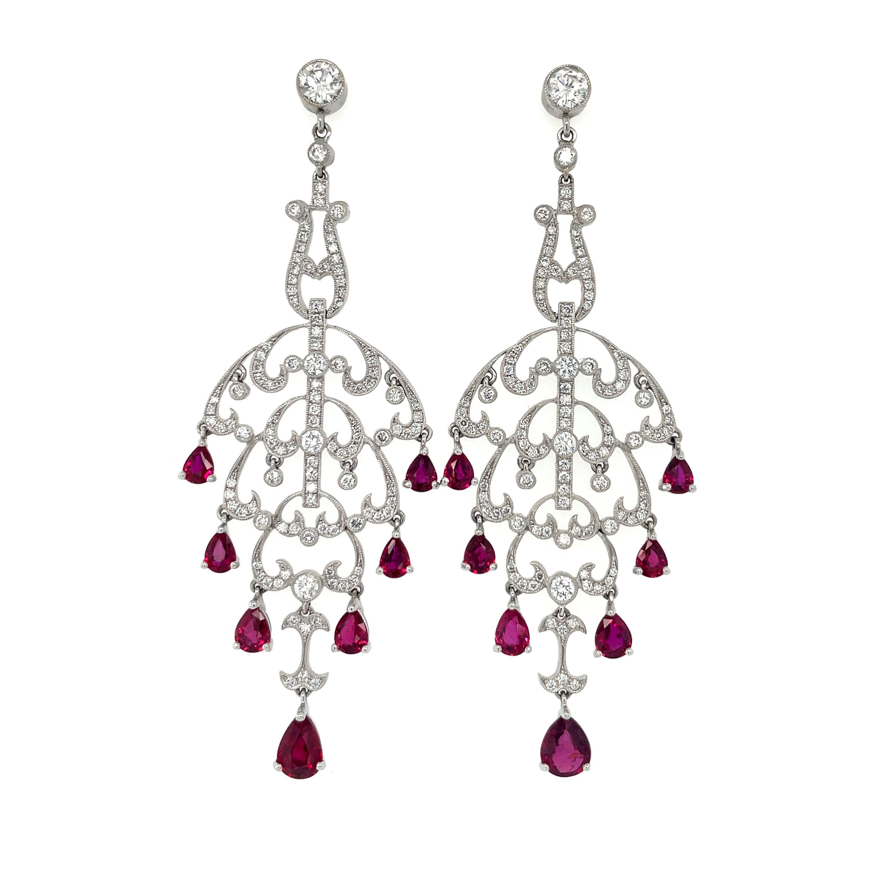 Unheated Ruby and Diamond Chandelier Earrings