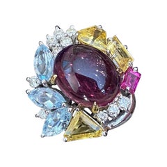 Tourmaline, Gemstones and Diamond Ring in Platinum and 18k White Gold