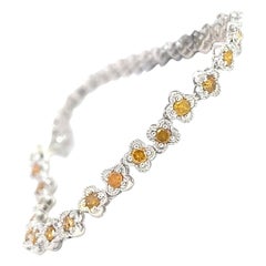 14k white gold rare four leafs clover orange diamond 1.67 ct diamond bracelet