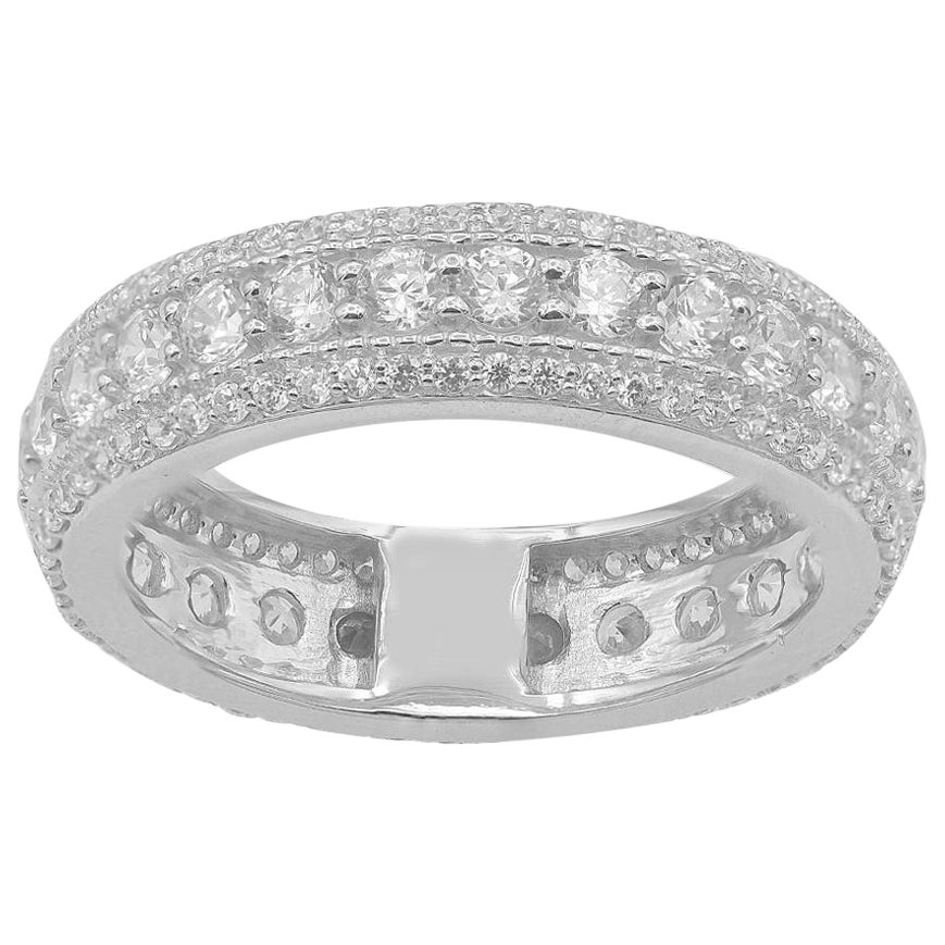 TJD 2.00 Carat Round Diamond 14 Karat White Gold 3 Row Full Eternity Band Ring For Sale