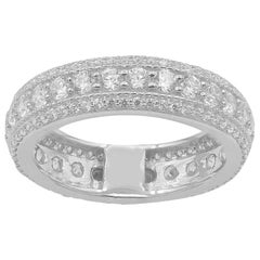 TJD 2.00 Carat Round Diamond 14 Karat White Gold 3 Row Full Eternity Band Ring