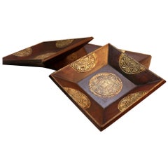 Antique WOODEN BRASS TRAY SET Of 3