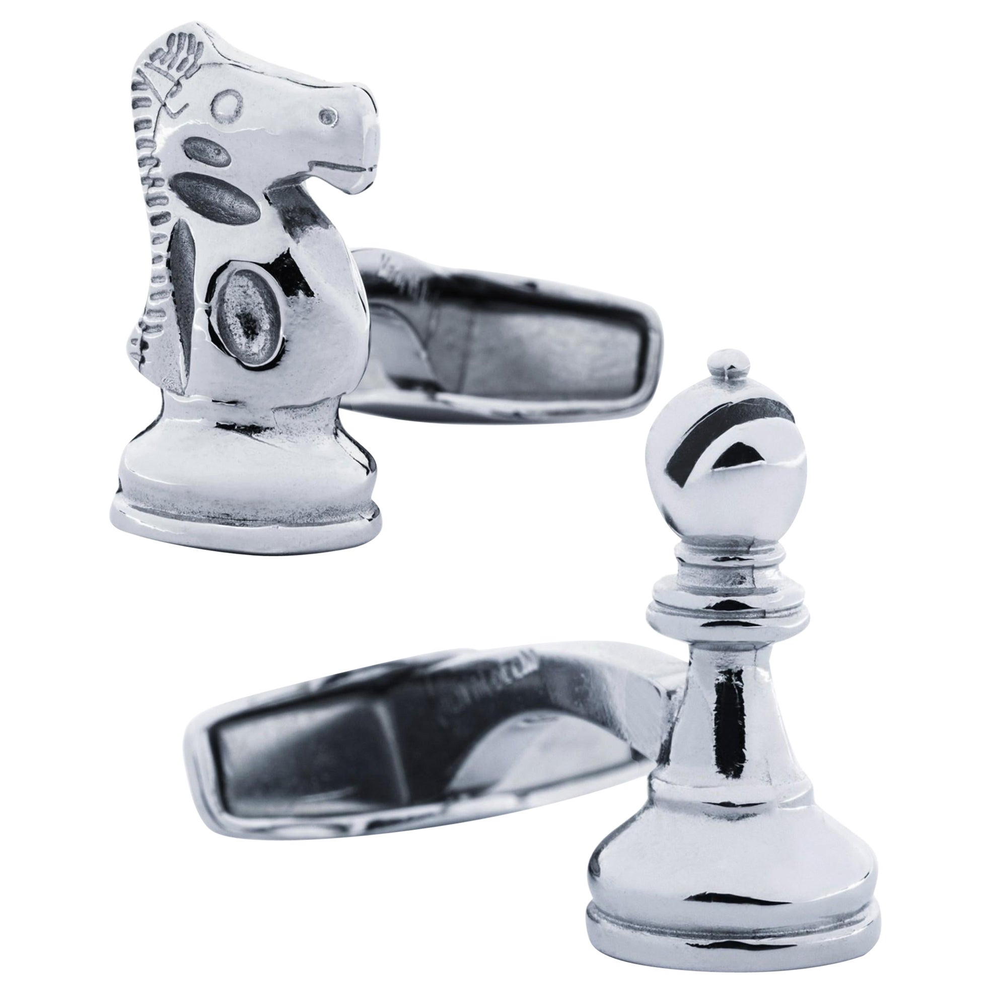 Gemelli in argento Alex Jona Chess Knight & Bishop (Cavaliere e Vescovo)