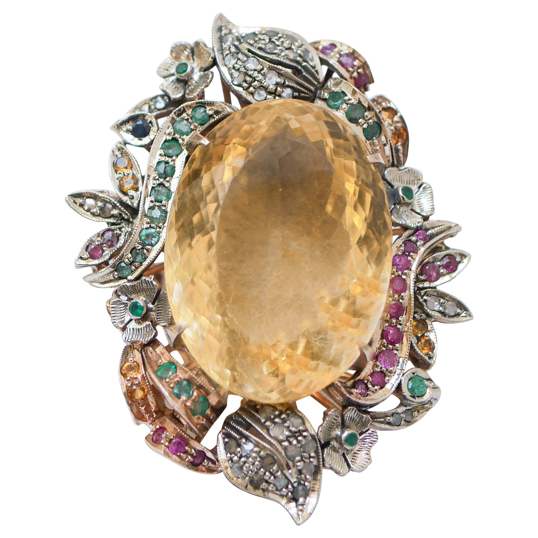 Topaz, Rubies, Emeralds, Sapphires, Diamonds, Rose Gold and Silver Ring.