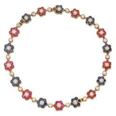 Used Van Cleef & Arpels Multi Gem & Diamond Floral Necklace 