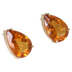 Citrine Pear Earrings - 18K Solid Yellow Gold