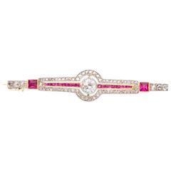 1890s Antique French Cut Rubies Rose Cut Diamonds Two Color Gold Brooch Pin 2